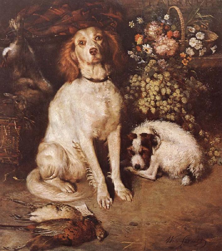 William Strutt Dogs with Flowers and game oil painting picture